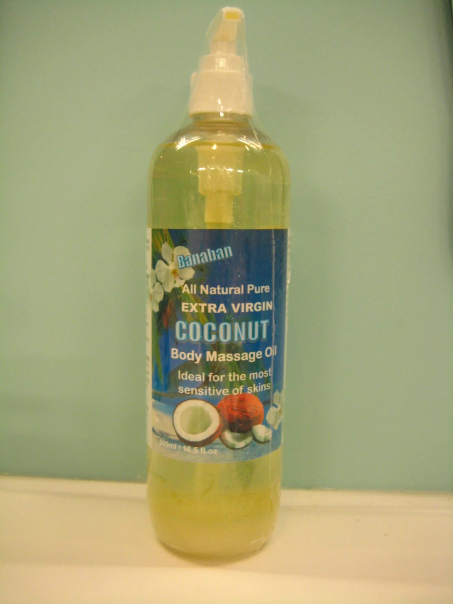 Bottle of organic coconut oil used for skin and hair care
