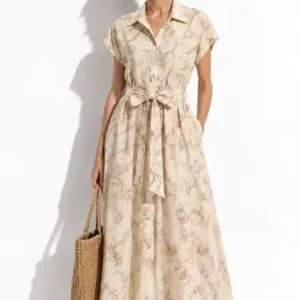 Floral Midi Skirt Dress Beige