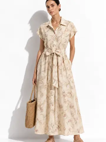 Floral Midi Skirt Dress Beige