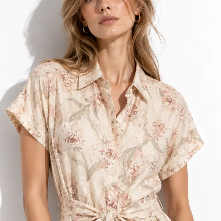 Floral Midi Skirt Dress Beige