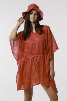 Kaftan and Hat Set in red, featuring a matching 100% cotton kaftan and hat, front view
