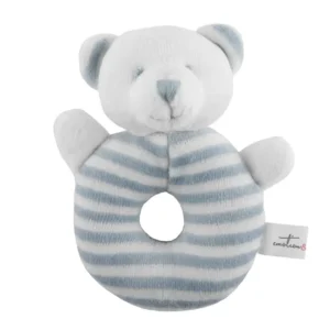 Bear Velour Rattle, a bear-themed baby rattle with a velour finish, available in Grey, Pink and Blue