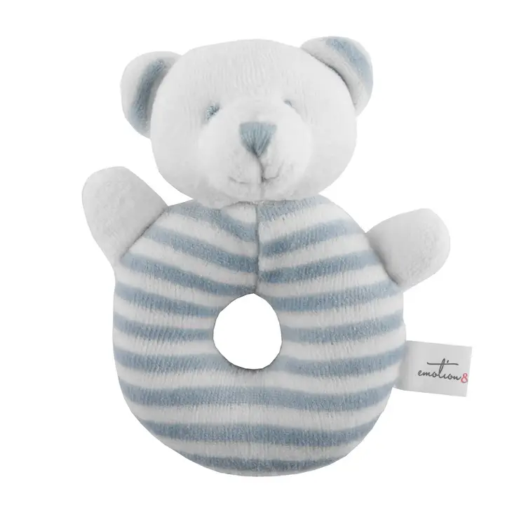 Bear Velour Rattle, a bear-themed baby rattle with a velour finish, available in Grey, Pink and Blue