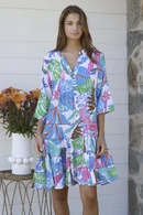 Cotton Printed Short Dress in 100% cotton featuring an all-over print and relaxed feminine styling