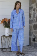 Blue Pants Suit by Paisley The Label featuring a 100% cotton woven embroidered tunic and coordinating pants, front view