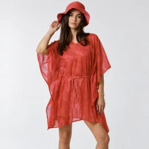 Kaftan and Hat Set in red, featuring a matching 100% cotton kaftan and hat, front view