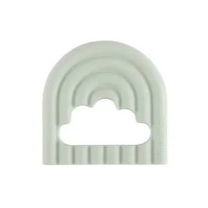 Rainbow Cloud Teethers in Sage, featuring a rainbow and cloud design