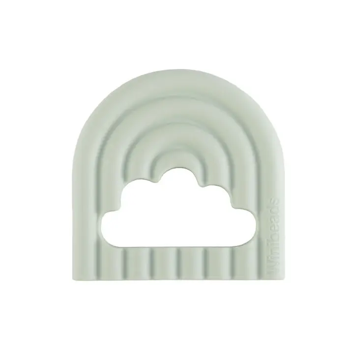 Rainbow Cloud Teethers in Sage, featuring a rainbow and cloud design