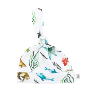 Organic Cotton Beamie baby beanie in the Under Sea design with an ocean-themed print